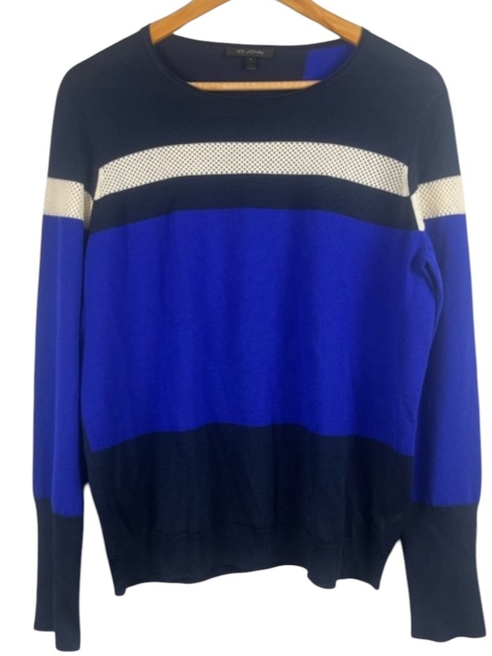 St. John Collection Sport Blue Colorblock Sweater Women’s Med Wool Blend